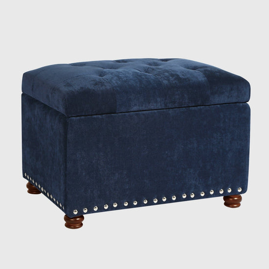 Siegal Vegan Storage Ottoman - Navy Blue I Joveco